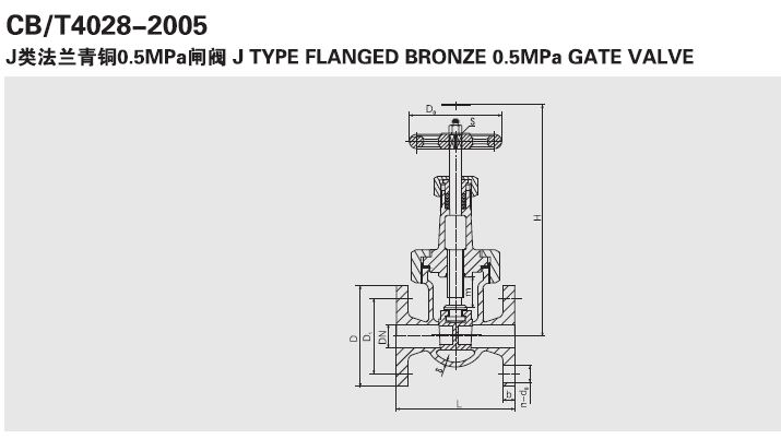 船用日標(biāo)法蘭青銅閘閥JIS F7367(圖1) JIS F7367 J類法蘭青銅閘閥