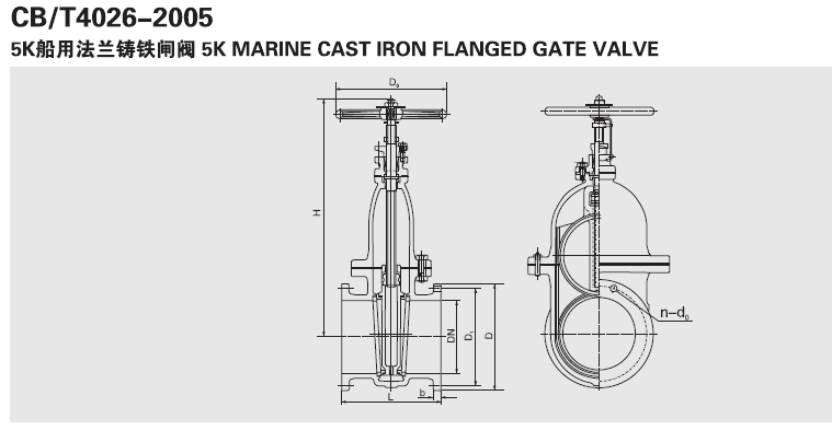 船用日標法蘭鑄鐵閘閥JIS F7363(圖1) 法蘭鑄鐵閘閥JIS F7363